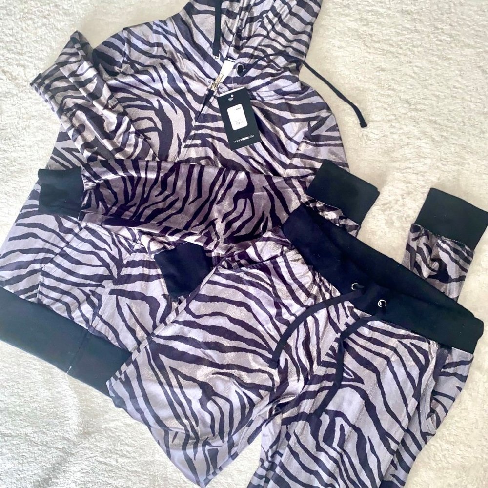 Women's tracksuit Animal Print Velour Set, size S/M, new with tags Grey/silver